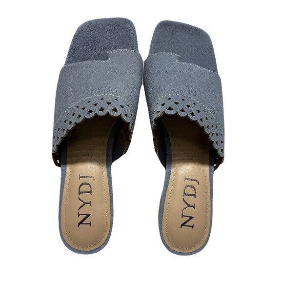 NEW NYDJ Womens Size 10 Alanah Blue Scalloped Suede Slide Sandal *Box w/out Lid* - Picture 3 of 9